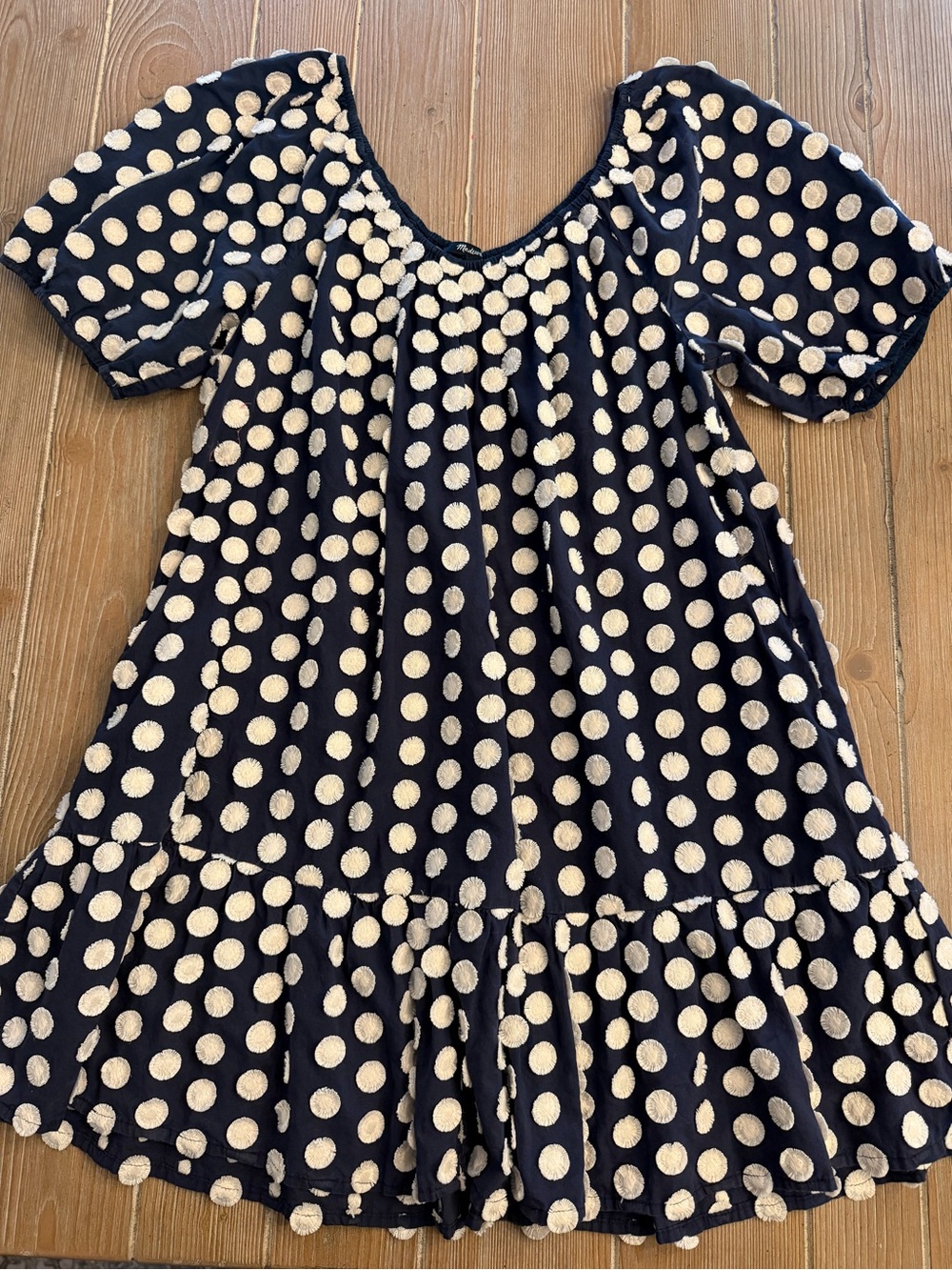 Madewell Navy Dress with Cream Polka Dots